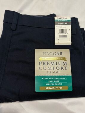 NWT Hagger Men’s Straight Fit Premium Comfort Khaki Pants Navy 33x30 Classic